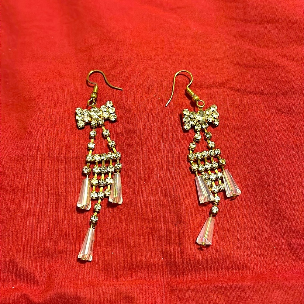 Blingy Rhinestone Post Back Hanging Earrings
